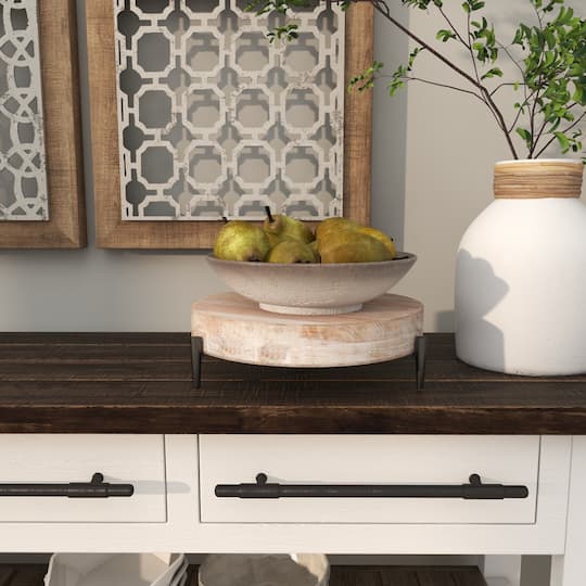 13" Cream Mango Wood Tray with Black Metal Leg